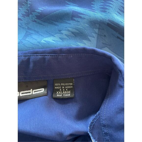 Odo Mens Blue Palm Tree Print Collared Short Sleeve Button Up Shirt Size XXL - Picture 3 of 6